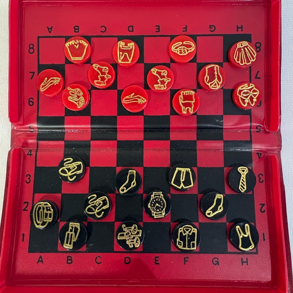 Checker Game Adult Strip Tease Magnetic Red and Black Vintage Folding Case
